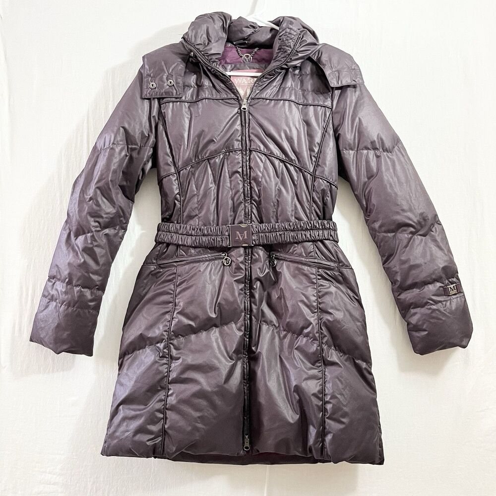 Marella Sport Down Coat Jacket Removeable Hooded Belted Womens size US 4 F 36